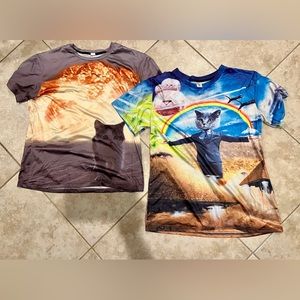 2x Funny All-Over Print Graphic Cat Feline Tees
